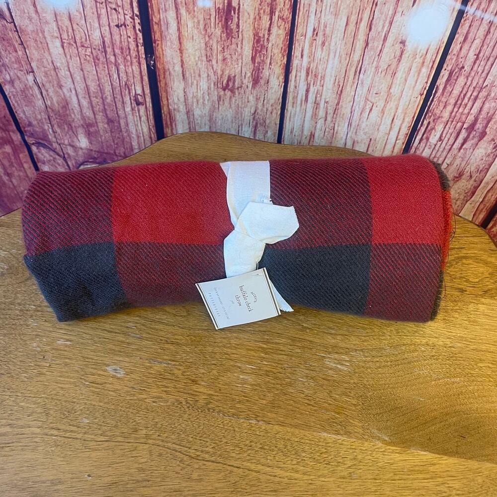 NWT Pottery Barn Buffalo Check Plaid Throw 50x60 Red/Charcoal Home Blanket
